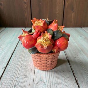 Vintage Italian Ceramic Pomegranate Topiary | Glazed Fruit Sculpture